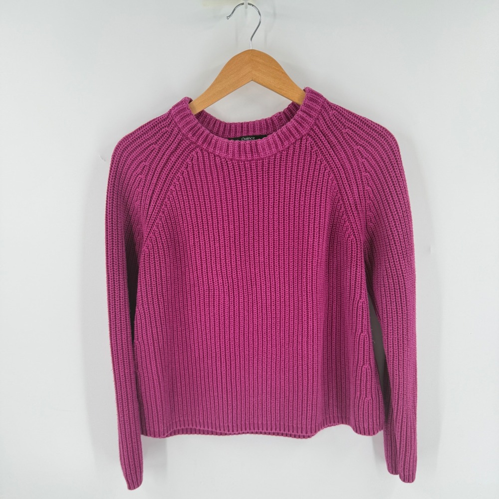 Quince Sweater Fuschia XS Cotton Ribbed Knit Raglan Magenta Pullover Sustainable